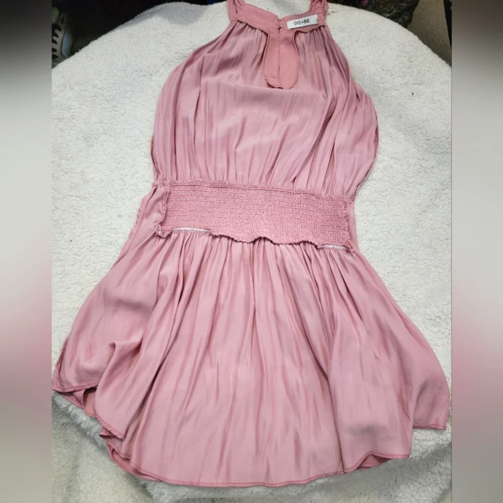 DO+BE high neck silky pink dress. NWOT Elastic waist, tie down the sides - Picture 6 of 11